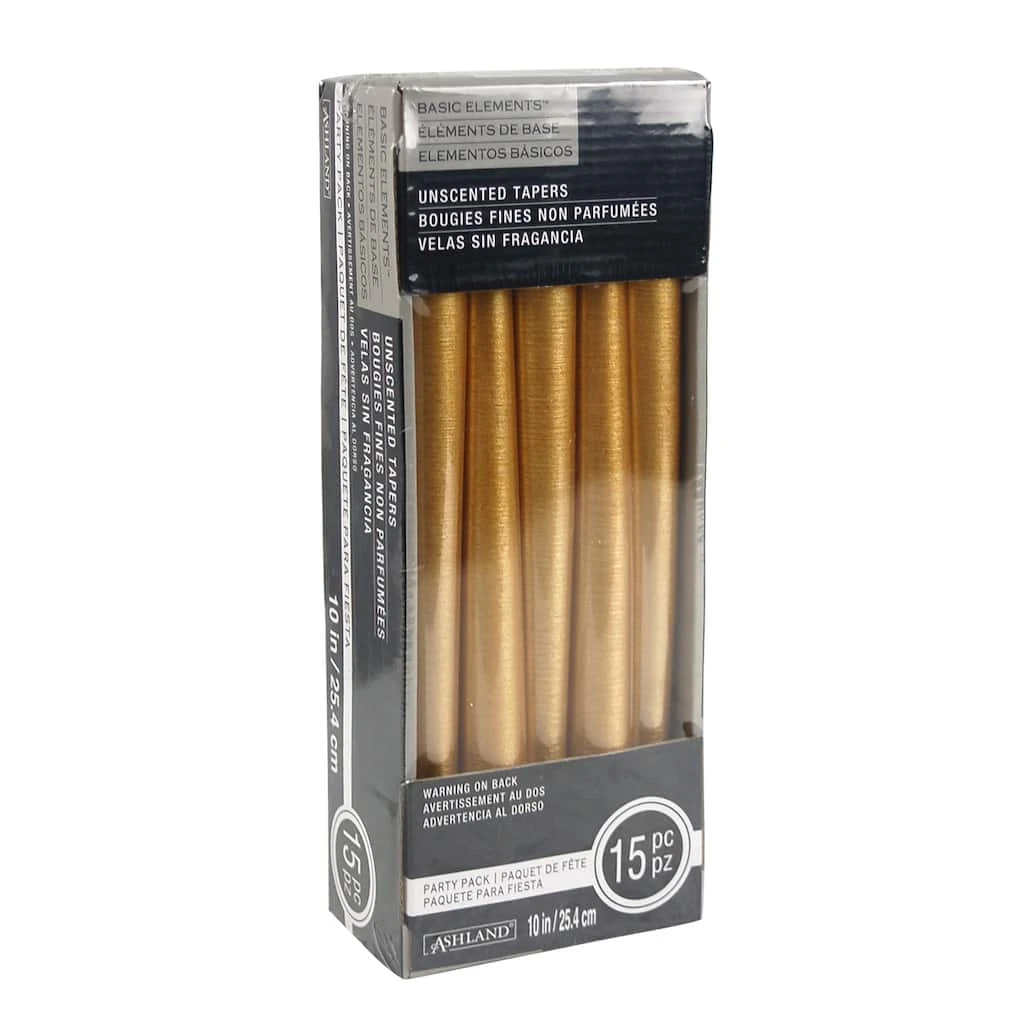Flash Sale π 12 Packs: 15 ct. (180 total) Basic Elements™ 10" Gold Taper Candles by Ashland® π 3 Flash Sale π 12 Packs: 15 ct. (180 total) Basic Elements™ 10" Gold Taper Candles by Ashland® π