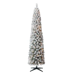 Cheapest ⭐ 7ft. Pre-Lit Flocked Artificial Pencil 🤩 Christmas Tree, Clear Lights by Ashland® 💯
