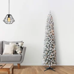 Cheapest ⭐ 7ft. Pre-Lit Flocked Artificial Pencil 🤩 Christmas Tree, Clear Lights by Ashland® 💯 -Outlet Yuletide Joy Store 10643349 15
