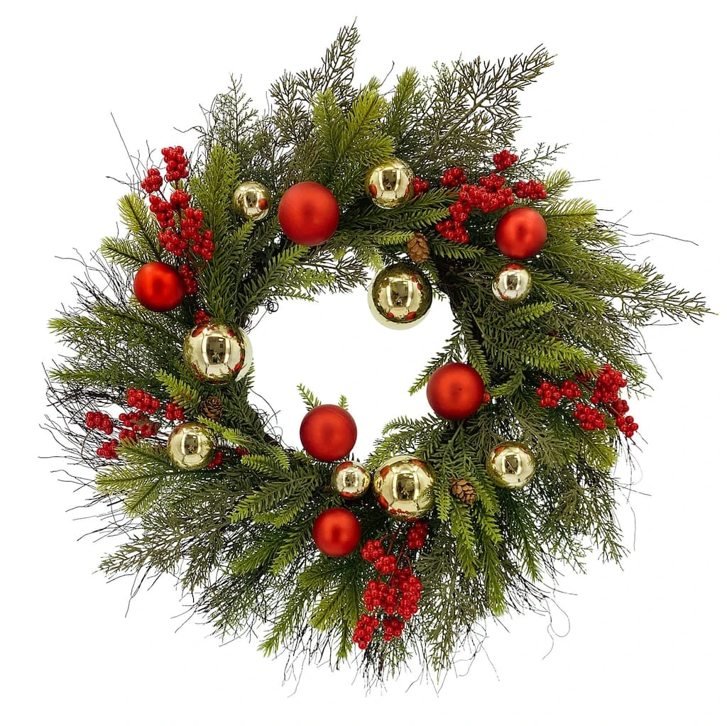 Hot Sale 🥰 24" Red & Gold Ornament, Mixed Pine & Berry Wreath by Ashland® ⭐ 3 Hot Sale 🥰 24" Red & Gold Ornament, Mixed Pine & Berry Wreath by Ashland® ⭐