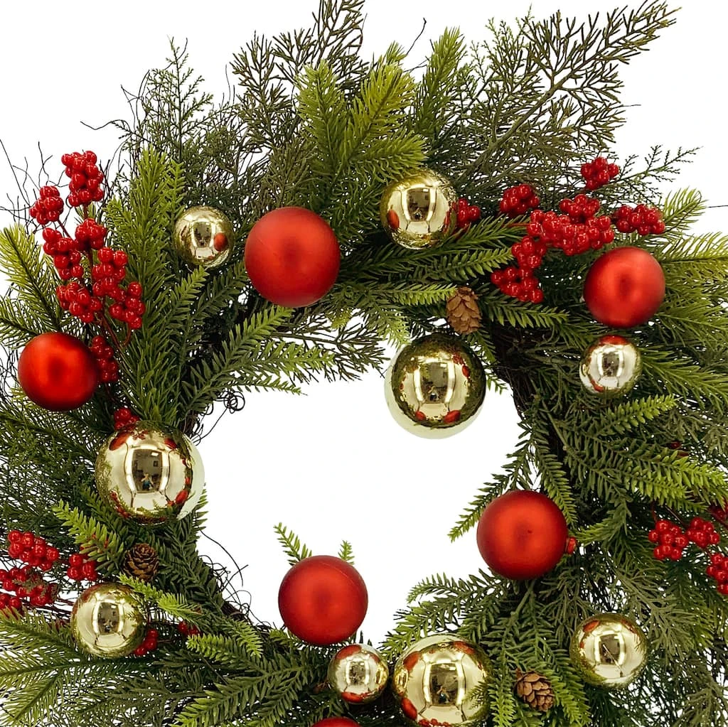 Hot Sale 🥰 24" Red & Gold Ornament, Mixed Pine & Berry Wreath by Ashland® ⭐ 4 Hot Sale 🥰 24" Red & Gold Ornament, Mixed Pine & Berry Wreath by Ashland® ⭐ - Image 2