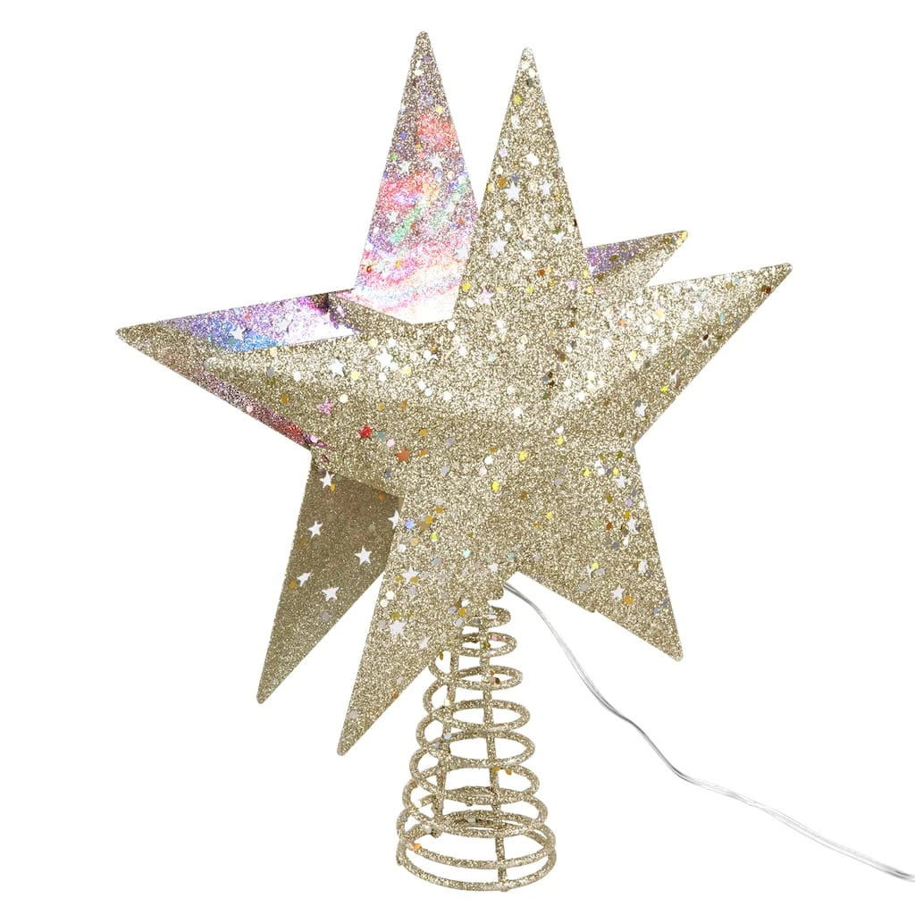 Promo ✨ 12.5" Gold Glitter Star Lighted Kaleidoscope Tree Topper by Ashland® 🥰 4 Promo ✨ 12.5" Gold Glitter Star Lighted Kaleidoscope Tree Topper by Ashland® 🥰 - Image 2