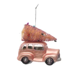 Best Pirce ⭐ 4.8'' Pink Car with Tree Glass ❄ Christmas Ornament by Ashland® 👏