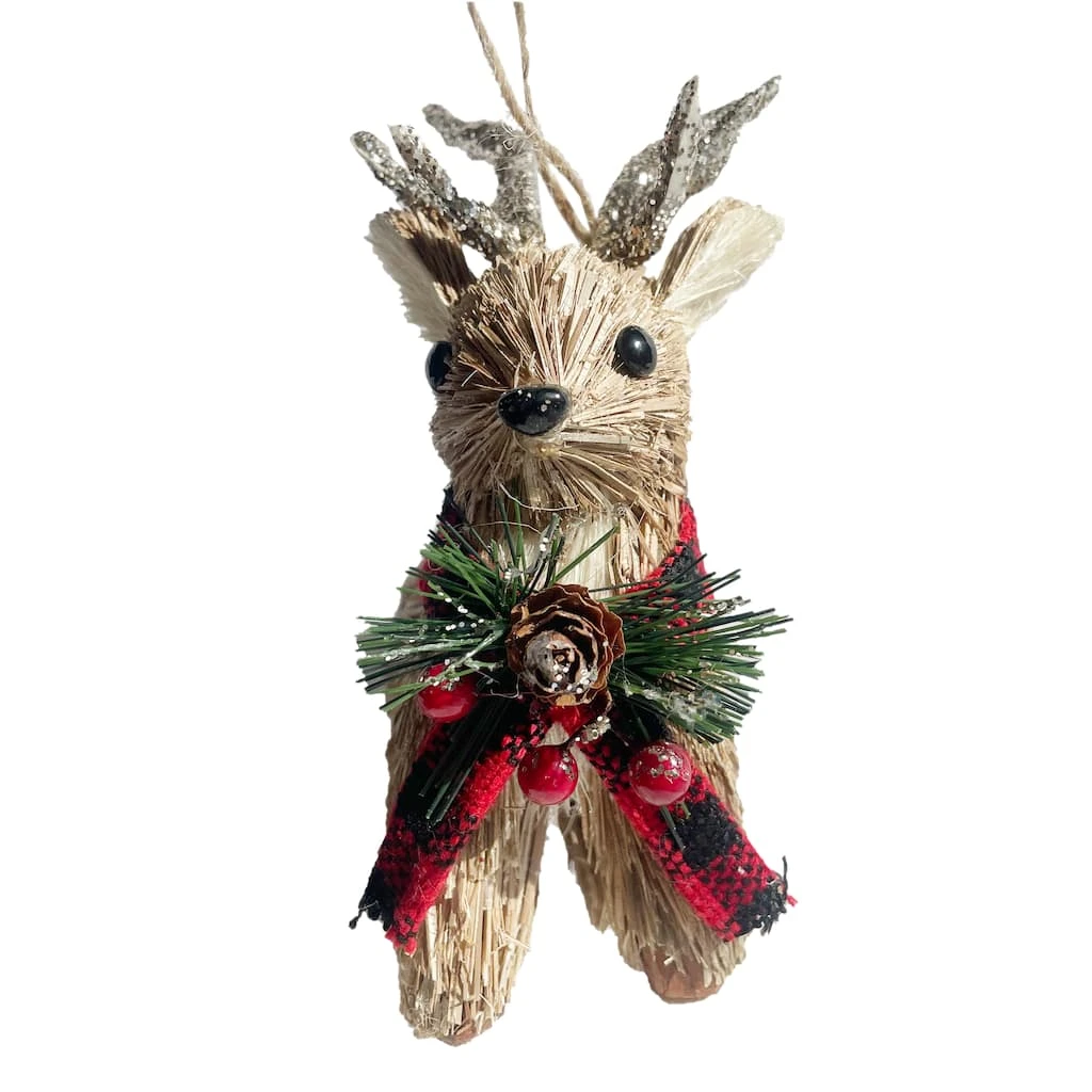 Brand new 🔥 6'' Deer with Plaid Scarf Christmas Ornament by Ashland® 🤩 3 Brand new 🔥 6'' Deer with Plaid Scarf Christmas Ornament by Ashland® 🤩