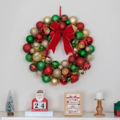 Budget 🤩 23" Red, Green & Gold Ball Ornament Wall Wreath by Ashland® 😀 -Outlet Yuletide Joy Store 10699989 4