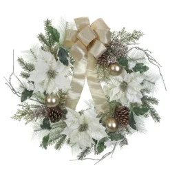 Best deal ❤️ 26" Green & Cream Poinsettia Pinecone Berry Wreath With Bow by Ashland® 🎉