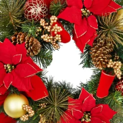 Buy ⌛ 24" Red & Gold Poinsettia & Pinecone Wreath by Ashland® 😍 -Outlet Yuletide Joy Store 10700002 2