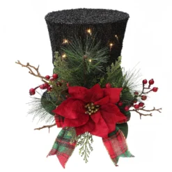 Brand new ⭐ 10" Red & Black Tabletop Snowman Hat With Pine, Holly Berries & LED Lights by Ashland® 🎁 -Outlet Yuletide Joy Store 10700069 2