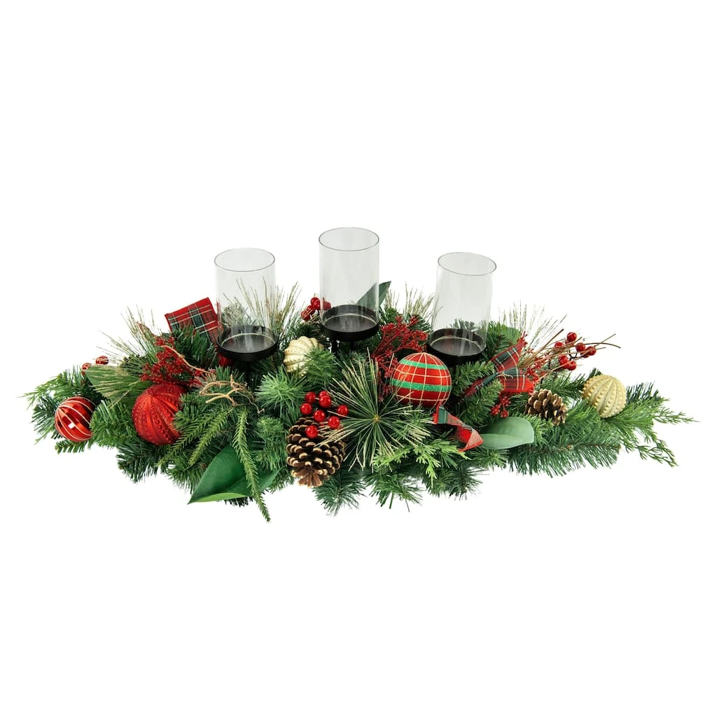 Cheapest 🔔 32" Red & Green Pine Candle Holder Arrangement with Ornaments by Ashland® 🔔 3 Cheapest 🔔 32" Red & Green Pine Candle Holder Arrangement with Ornaments by Ashland® 🔔