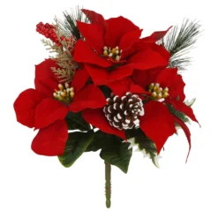 Flash Sale ✔️ Mixed Red Poinsettia & Pinecone Bush by Ashland® 🔥