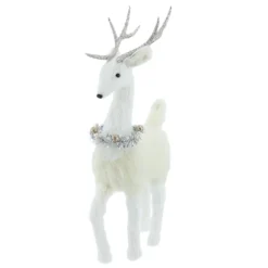 Promo 🎉 20.5" White Standing Deer with Tinsel Wreath Tabletop Figure by Ashland® ✔️