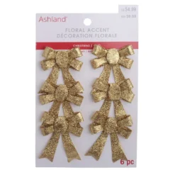 Coupon 🎁 Gold Glitter Bows, 6ct. by Ashland® Christmas 👍