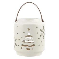 Discount ⌛ 7" White 🎁 Christmas Tree & Snowflake Ceramic Tealight Lantern by Ashland® 🛒
