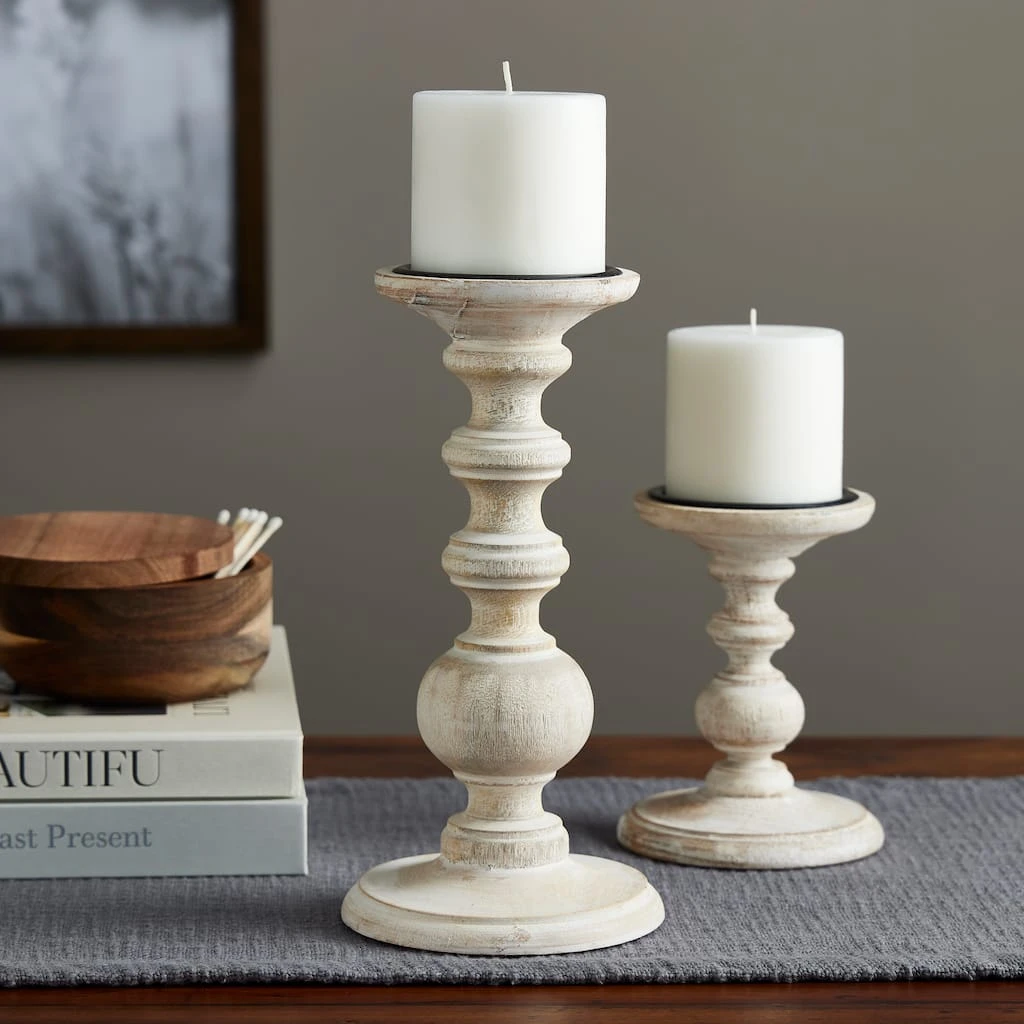 New π 8 Pack: 10" Whitewashed Wood Carved Pillar Candle Holder by Ashland® π 4 New π 8 Pack: 10" Whitewashed Wood Carved Pillar Candle Holder by Ashland® π - Image 2
